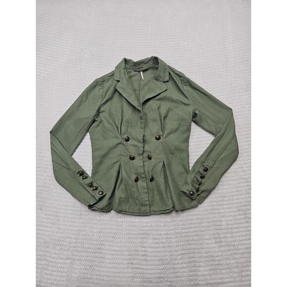 Free People Jackets & Blazers - Free People Blazer Womens Small Linen Blend Military Style Lightweight Green